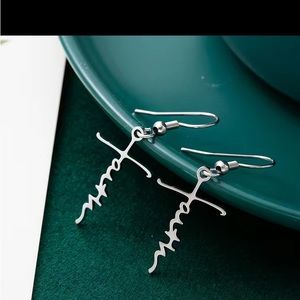 1pair Faith Cross Heart Shaped Pendant Earrings